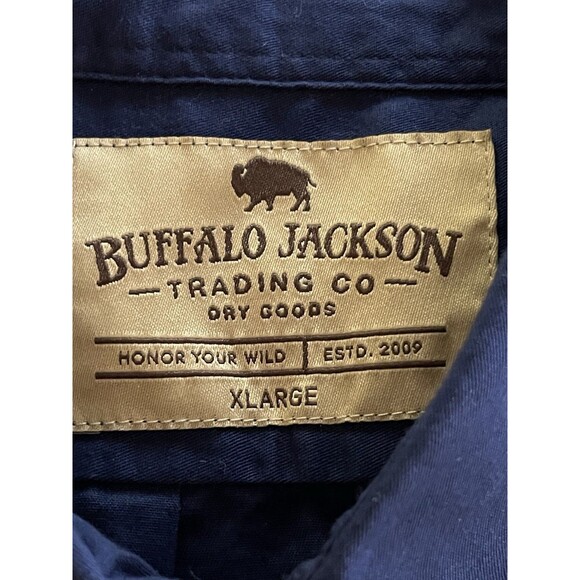 Buffalo Jackson Trading Co Shirt Blue Button Up LS Logo Pockets Mens Size XL - Picture 8 of 9